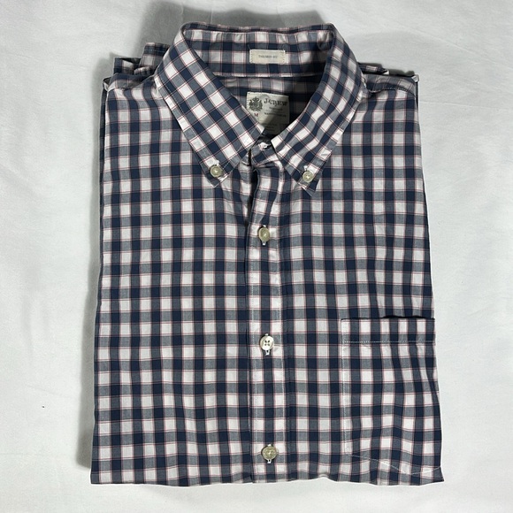 J. Crew mens navy white red plaid long sleeve button down shirt - size M - Picture 8 of 8